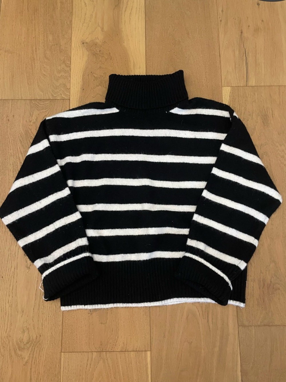 Time and Tru Black and White Striped Turtleneck Sweater